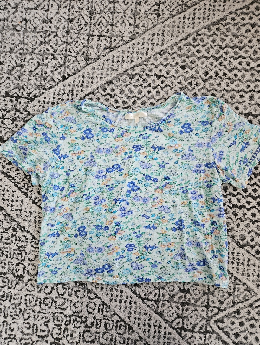 LoveShackFancy Cropped Blue Floral Tshirt Size Small